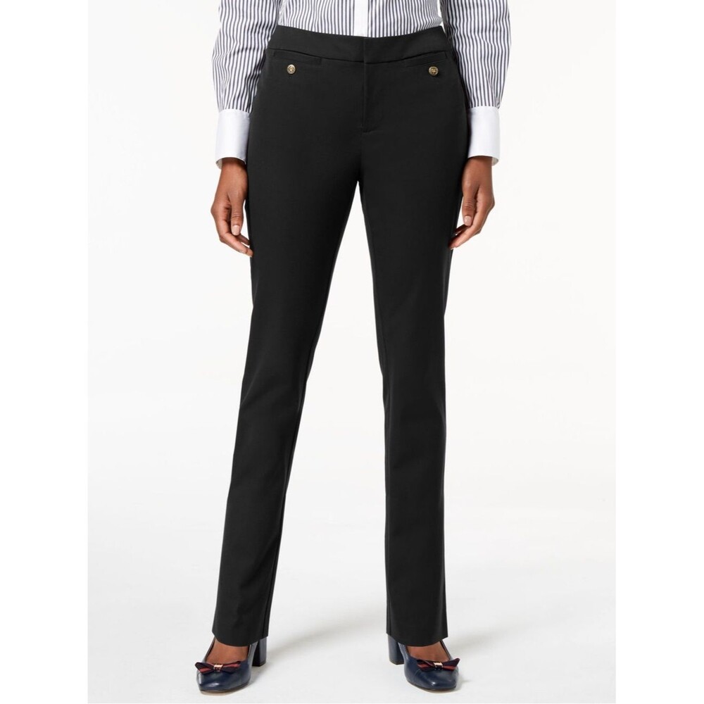 Charter Club Slim Leg Black Pants Sz 14 Decorative Buttons Preppy Office Party